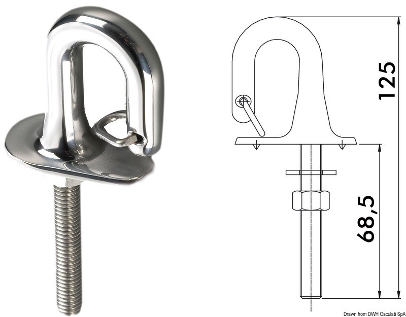 Купить Рым с подпружиненной защелкой 125мм из нержавеющей стали AISI316 для буксировочных тросов водных лыж/шлюпок, Osculati 39.147.00 7ft.ru в интернет магазине Семь Футов