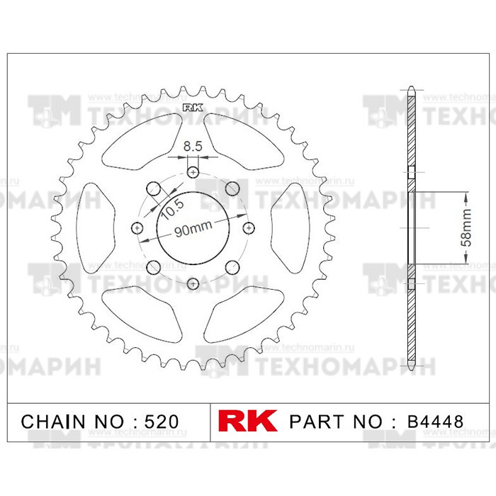 Звезда для мотоцикла ведомая B4448-42 RK Chains