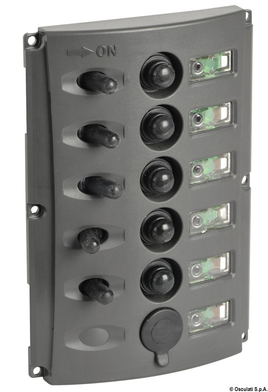 Купить Электрический щиток влагозащищенный IP65 с 5 тумблерами + USB 12В 37А 165x115 мм, Osculati 14.850.05 7ft.ru в интернет магазине Семь Футов