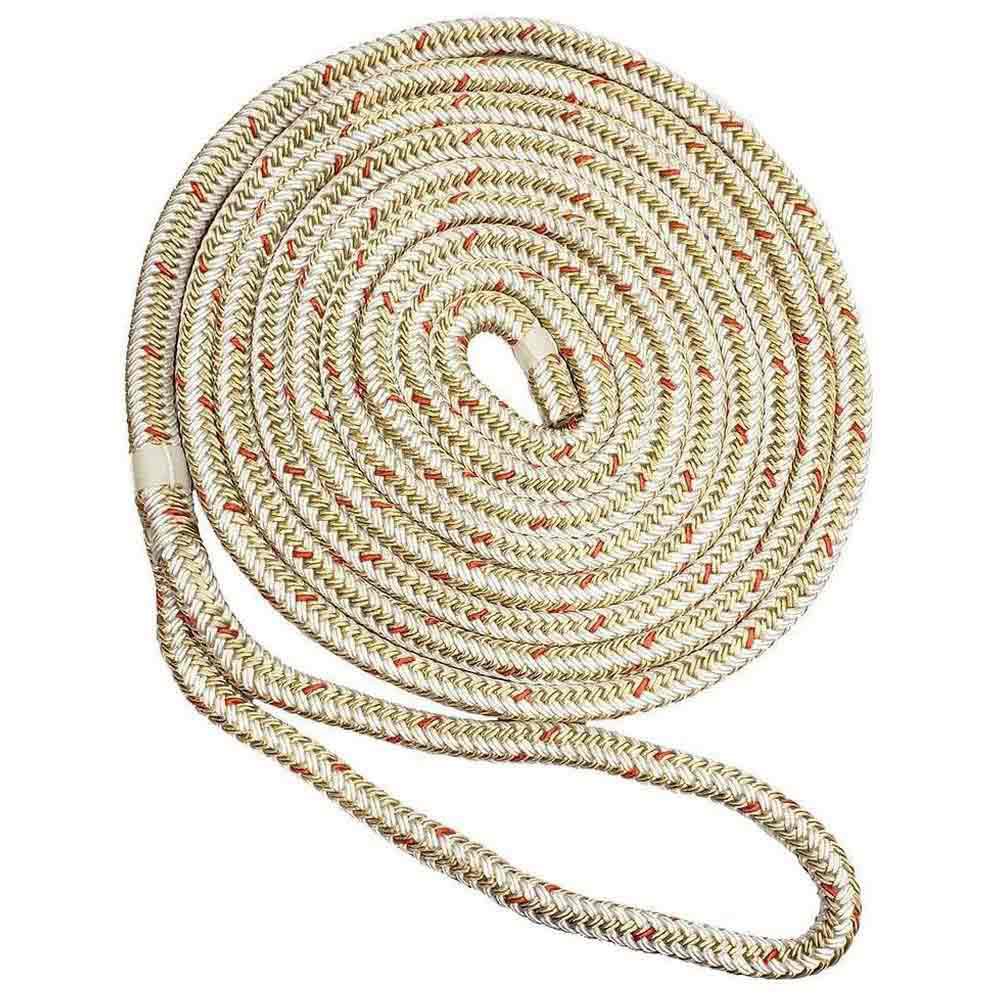 New england ropes 325-50592000035 10.67 m Двойной плетеный док-трос Золотистый White / Gold 15.9 mm