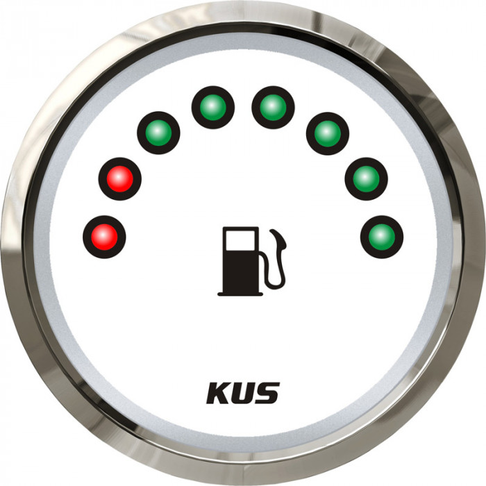 Светодиодный указатель уровня топлива KUS WS KY10118 Ø52мм 12/24В IP67 240-33Ом 8 светодиодов белый/нержавейка