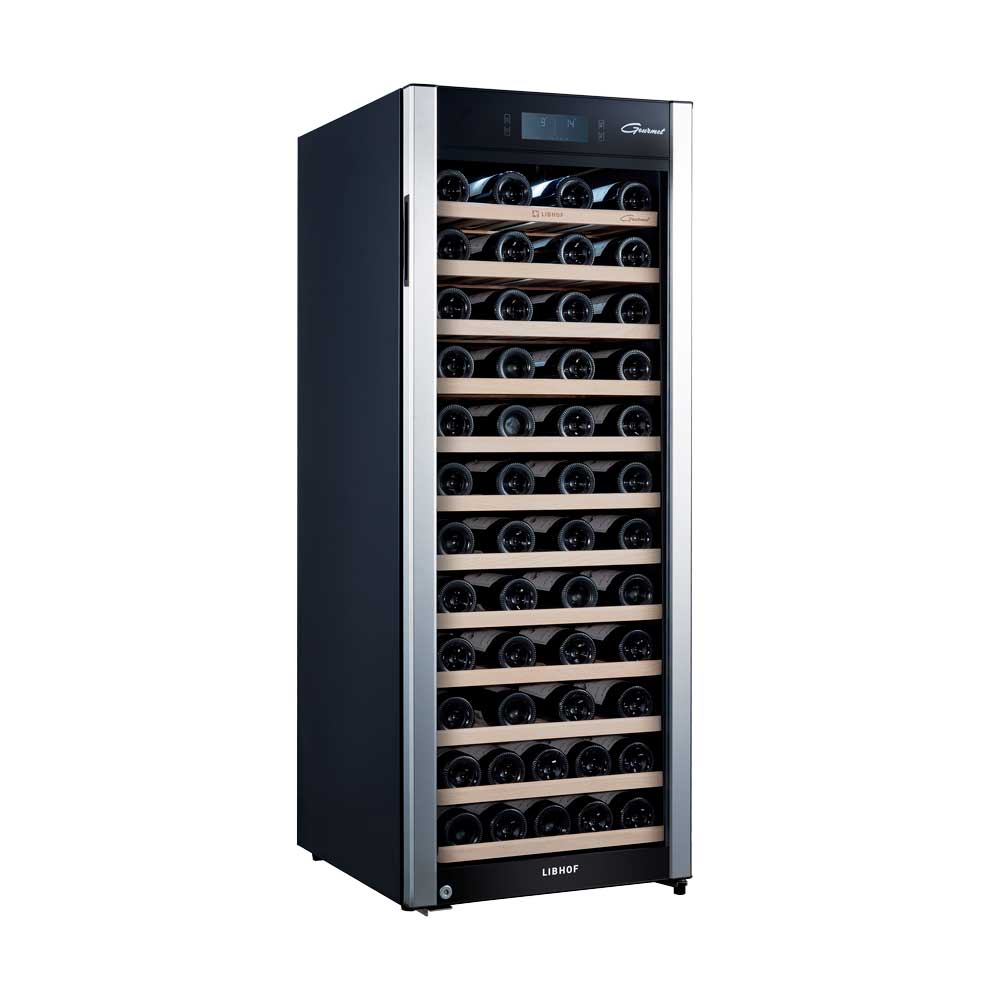 Винный шкаф компрессорный отдельностоящий Libhof Gourmet GP-80 Premium 495х580х1275мм на 80 бутылок черный с белой подсветкой с угольным фильтром