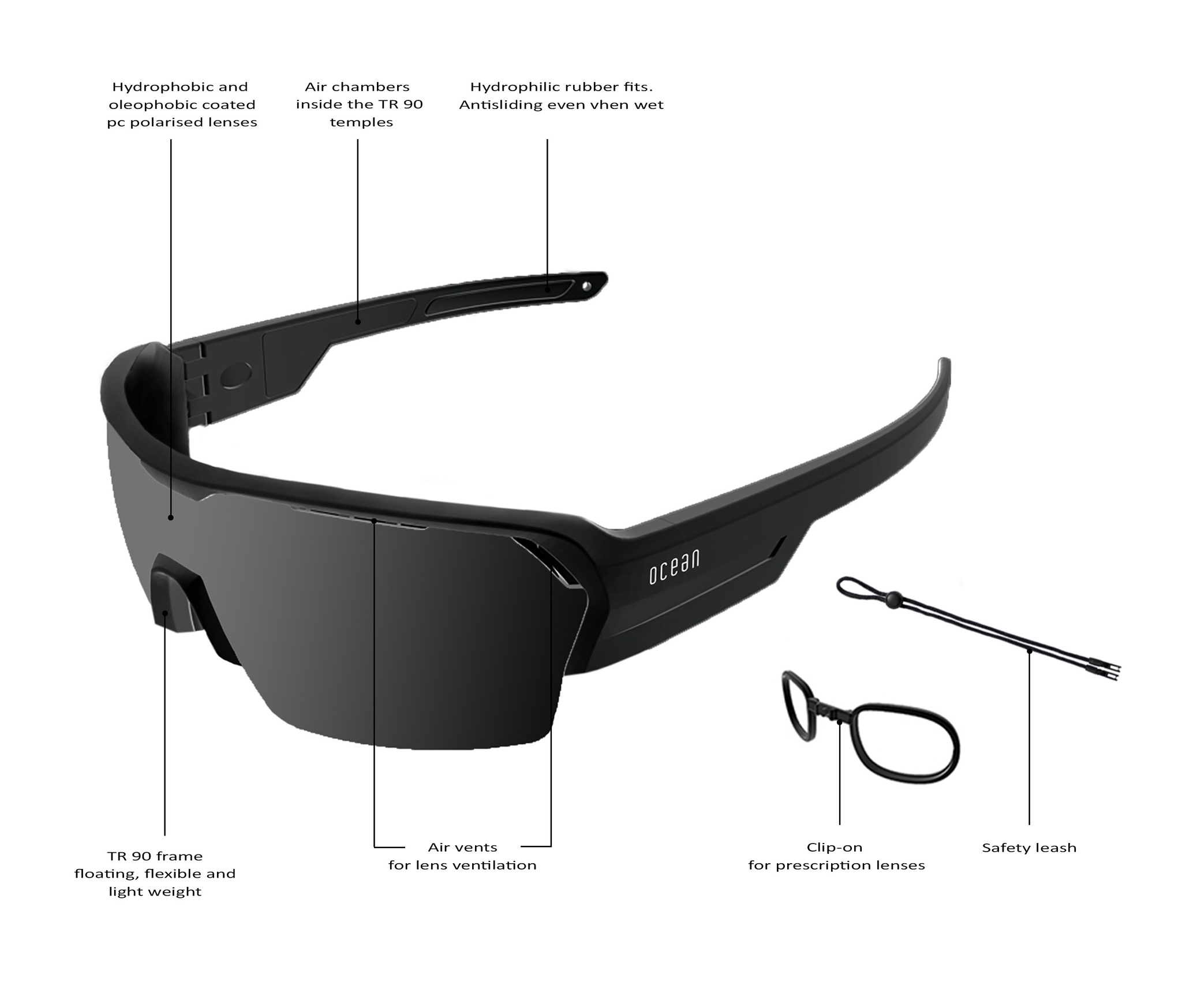 Купить Спортивные очки с диоптриями OCEAN Race Matt White / Grey Polarized lenses, rx-687/3800.2x 7ft.ru в интернет магазине Семь Футов