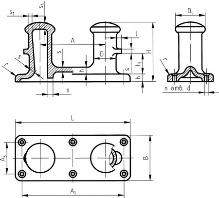 Купить Кнехт швартовый двойной 7ФТ 2Г ГОСТ 11265-73 Ø360 1610х520х800мм прямой из литой стали 7ft.ru в интернет магазине Семь Футов