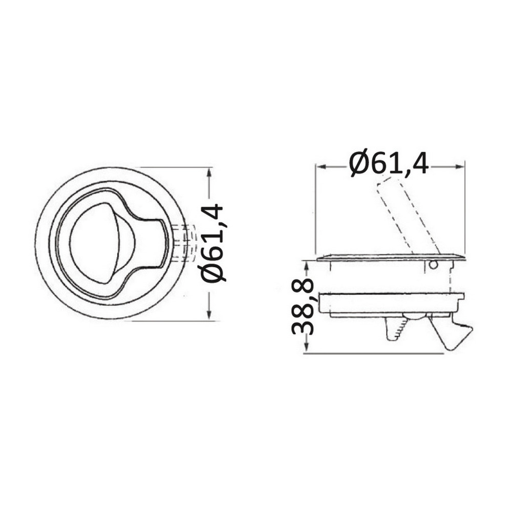 Купить Возвратная ручка для открывания люков пайола на пружине без замка Ø61,4x38,8мм вырез Ø49,6мм 7мм-18мм из черного полиамида, Osculati 38.147.01 7ft.ru в интернет магазине Семь Футов