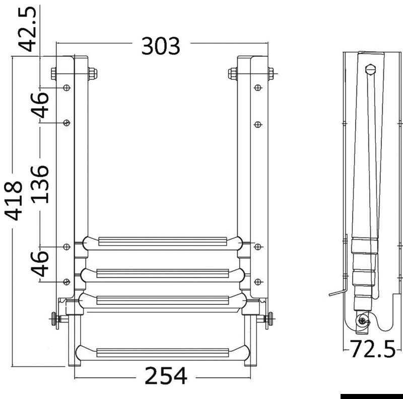 Купить Лестница складная из нержавеющей стали AISI 316 935 х 303 мм 4 ступеньки, Osculati 49.560.04 7ft.ru в интернет магазине Семь Футов