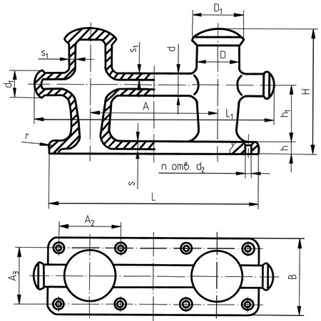 Купить Кнехт швартовый двойной 7ФТ 1А ГОСТ 11265-73 Ø280 1260х450х620мм из литого чугуна СЧ18 7ft.ru в интернет магазине Семь Футов