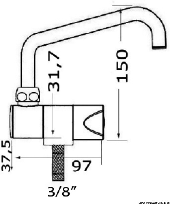 Купить Поворотный низкий кран серии Slide из хромированной латуни штуцер 3/8" для холодной воды, Osculati 17.046.03 7ft.ru в интернет магазине Семь Футов
