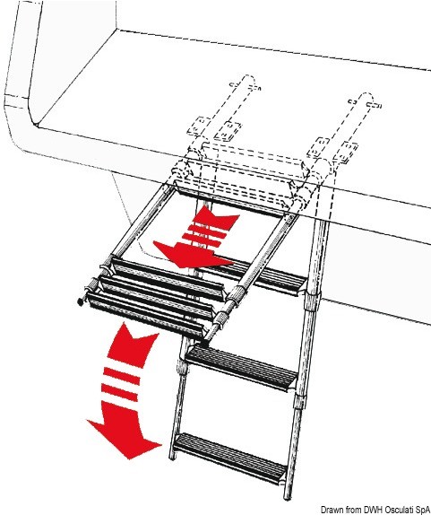 Купить Телескопическая лестница для установки под транцевую площадку 880 х 300 мм 3 ступеньки, Osculati 49.542.03 7ft.ru в интернет магазине Семь Футов