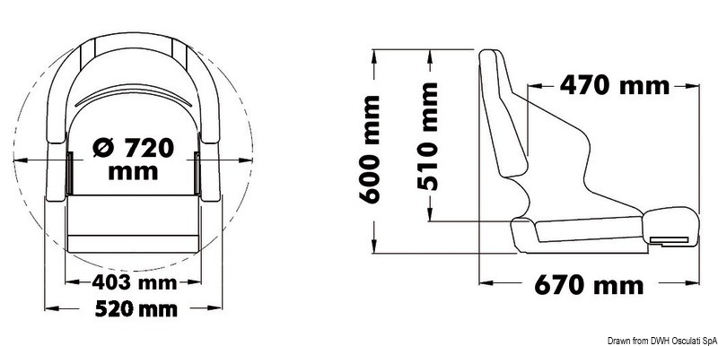 Купить Анатомическое кресло белое с откидной передней частью H52 670 x 520 х 600 мм, Osculati 48.410.02 7ft.ru в интернет магазине Семь Футов