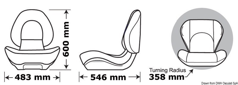 Купить Откидное сиденье ATTWOOD Centric II эргономичной формы 546 х 483 х 600 мм без обивки, Osculati 48.408.10 7ft.ru в интернет магазине Семь Футов