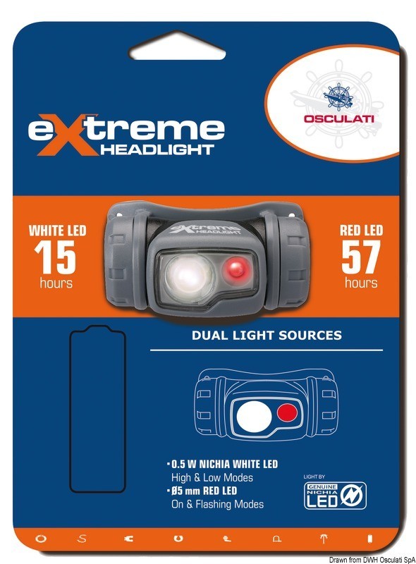 Купить Налобный светодиодный фонарь Extreme 1 x AA 0,5 Вт 42 м 57 x 26 x 35 мм, Osculati 12.170.20 7ft.ru в интернет магазине Семь Футов