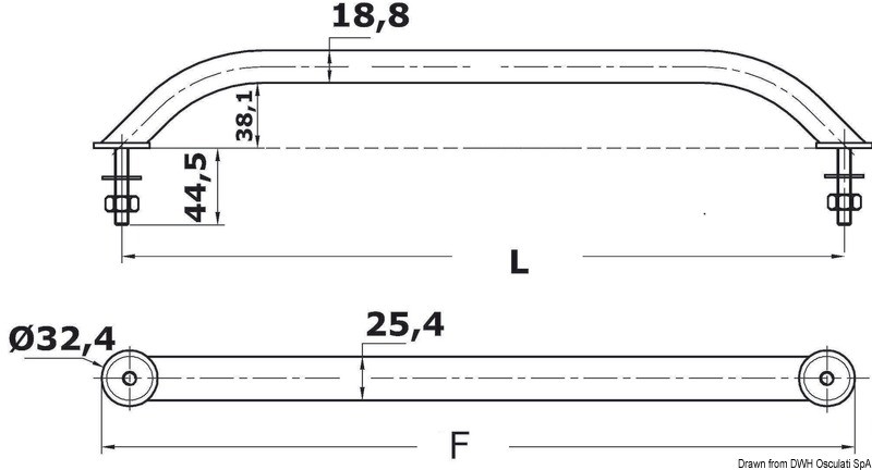 Купить Поручень из трубы овального сечения 524 мм, Osculati 41.910.18 7ft.ru в интернет магазине Семь Футов