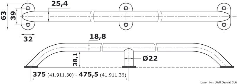 Купить Oval pipe handrail AISI316 19x25 mm 750 mm, 41.911.30 7ft.ru в интернет магазине Семь Футов