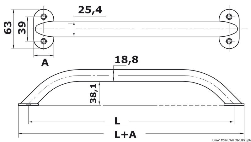 Купить Oval pipe handrail AISI316 19x25 mm 450 mm, 41.911.18 7ft.ru в интернет магазине Семь Футов