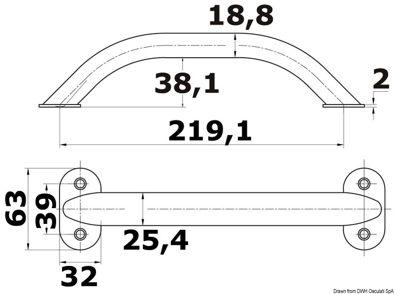 Купить Oval pipe handrail AISI316 19x25 mm 219 mm, 41.911.09 7ft.ru в интернет магазине Семь Футов