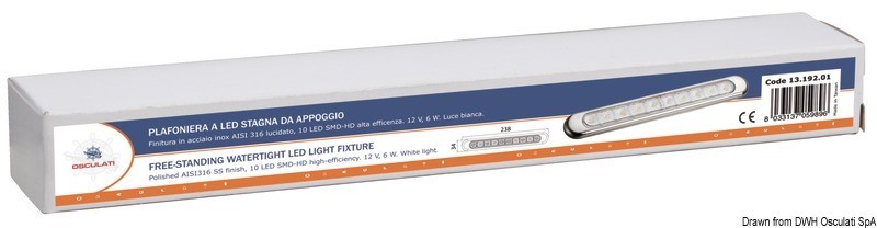 Купить Накладной 10 LED светильник водонепроницаемый IP66 12В 5.4Вт 450Лм хромированный корпус с выключателем, Osculati 13.192.11 7ft.ru в интернет магазине Семь Футов