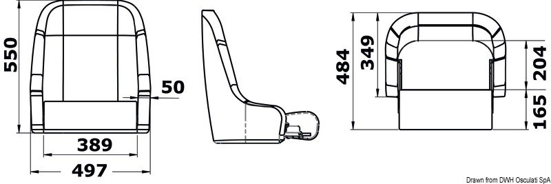 Купить Компактное мягкое сиденье без обивки с откидной передней частью H51 484 x 497 х 550 мм, Osculati 48.410.15 7ft.ru в интернет магазине Семь Футов