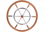 Рулевое колесо из нержавеющей стали с тиковым кольцом. / Ø: 700 мм