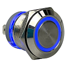 Кнопка без фиксации, подсветка синяя, 12 В, д.19 мм, Marine Rocket MRBB00005