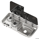 Built-in double hob - right sink w/ glass cover and mixer, Osculati 50.714.03