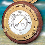Метеостанция судовая Moretti Luce 200.19 Ø300мм барометр/термометр/гигрометр из полированной латуни на деревянной основе