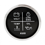 Индикатор аварийной сигнализации двигателя KUS BS KY79002 Ø52мм 12/24В IP67 чёрный/нержавейка