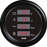 Цифровой многофункциональный прибор KUS BB JMV00357 Ø85мм 12/24В IP67 4в1 вольтметр/тахометр/указатель температуры воды/указатель давления масла чёрный/чёрный