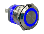 Кнопка без фиксации, подсветка синяя, 12 В, д.22 мм, Marine Rocket MRBB00007