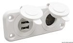 Гнездо прикуривателя + двойной разъем USB 12/24В из белого полиамида, Osculati 14.516.12