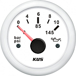 Аналоговый указатель давления масла KUS WW KY15303 Ø52мм 12/24В IP67 10-184Ом 0-10бар белый/белый