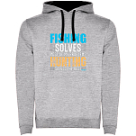 Kruskis SU1067025802C080 Толстовка с капюшоном Fishing Solves Two-Colour Серый Heather Grey / Black M