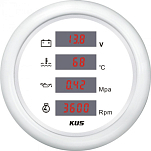 Цифровой многофункциональный прибор KUS WW JMV00358 Ø85мм 12/24В IP67 4в1 вольтметр/тахометр/указатель температуры воды/указатель давления масла белый/белый