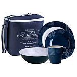 Набор посуды на 6 человек Marine Business Living 18144 24 предмета из белого/синего меламина в сумке