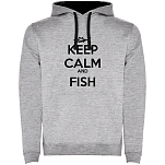 Kruskis SU1067055802S086 Толстовка с капюшоном Keep Calm And Fish Two-Colour Серый Heather Grey / Black 2XL