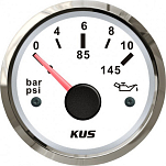 Аналоговый указатель давления масла KUS WS KY15103 Ø52мм 12/24В IP67 10-184Ом 0-10бар белый/нержавейка