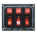 Панель выключателей из алюминия TMC 03552 12 В 15 А 70 х 110 х 0,8 мм 3 выключателя 3 предохранителя с подсветкой