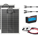 Полный комплект солнечной системы: 2 модуля мощностью 130 Вт, вкл. ШИМ-контроллер VICTRON и проходная панель