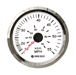 Спидометр манометрический 0-55 MPH, белый циферблат, нержавеющий ободок, д. 85 мм, Marine Rocket SMAM00055WSMR