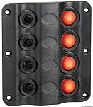 Панель выключателей Wave Design c 4 выключателями и светодиодной индикацией 12В 20А 110x100 мм, Osculati 14.104.01