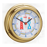 Часы кварцевые судовые ANVI Termometros 32.0356 Ø150/120x45мм из полированной латуни с изображением маяков