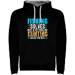 Kruskis SU1067010258C080 Толстовка с капюшоном Fishing Solves Two-Colour Черный Black / Grey S