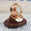 Купить Часы "Водолазный шлем" Nauticalia 7012 100мм из латуни и меди с деревянным основанием 7ft.ru в интернет магазине Семь Футов