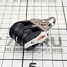 Купить Блок двухшкивный Ronstan RF20202 шкив Ø20мм 350/700кг для троса Ø6мм шарикоподшипниковый с вертлюгом, скобой и петлей серебристый/чёрный 7ft.ru в интернет магазине Семь Футов