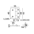 Купить Вкручиваемая петля из хромированной латуни 65x55x3.5 мм 190°, Osculati 38.819.01 7ft.ru в интернет магазине Семь Футов