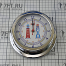 Купить Часы кварцевые судовые ANVI Termometros 32.0353 Ø150/120x45мм из полированной и хромированной латуни с изображением маяков 7ft.ru в интернет магазине Семь Футов