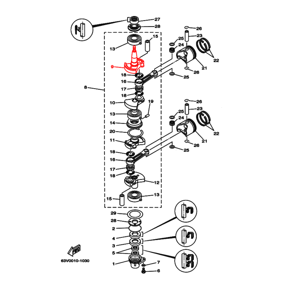 Купить Щека (кривошип) коленвала Skipper для Yamaha 9.9,13.5,15 Щека (кривошип) 1 OEM: SK63V-11412-00/T15-04020106/63V-11412-00 в интернет магазине Семь Футов