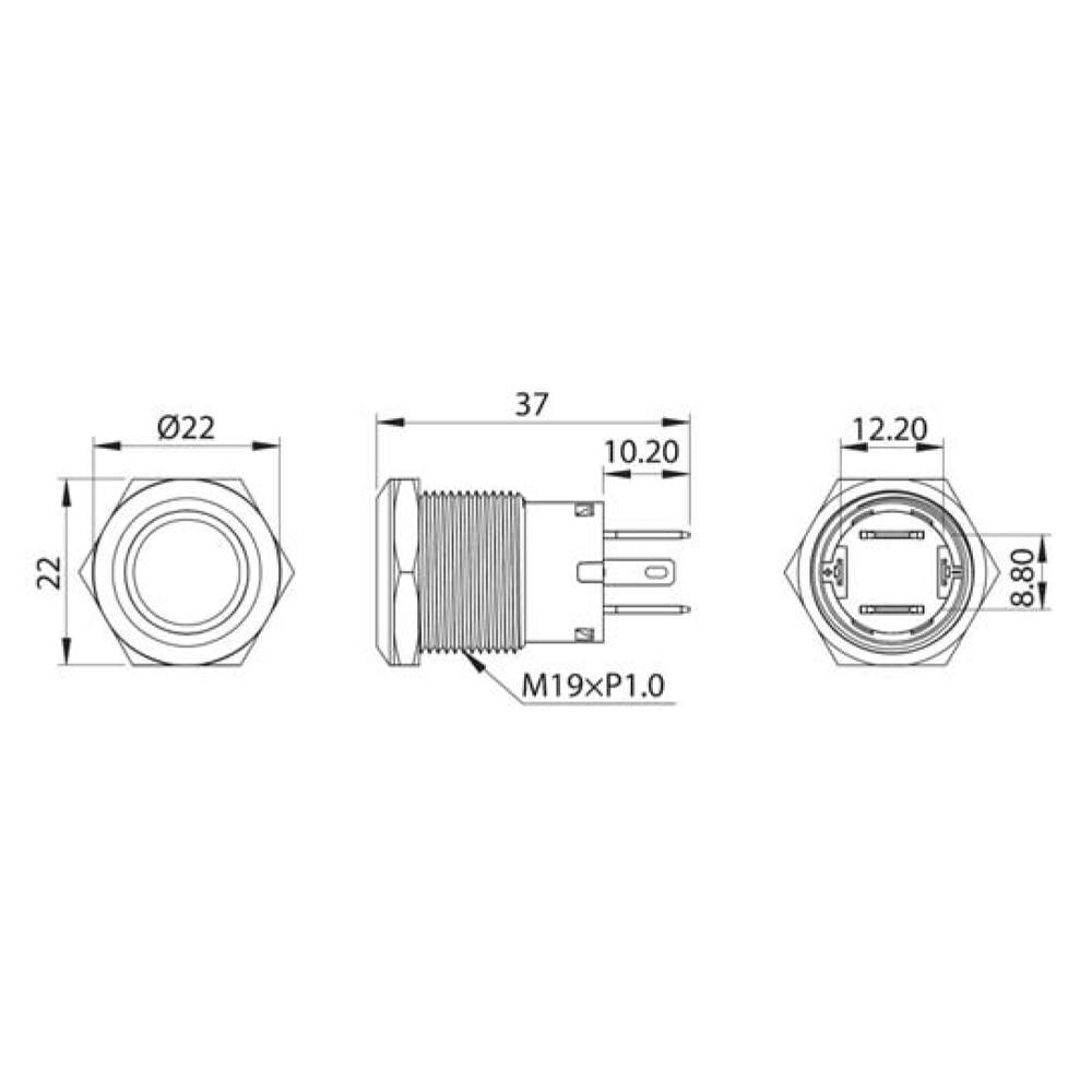 Купить Переключатель кнопочный Skipper 12В/20А С фиксацией, ON-OFF, 19мм, синий OEM: SK-568302 в интернет магазине Семь Футов