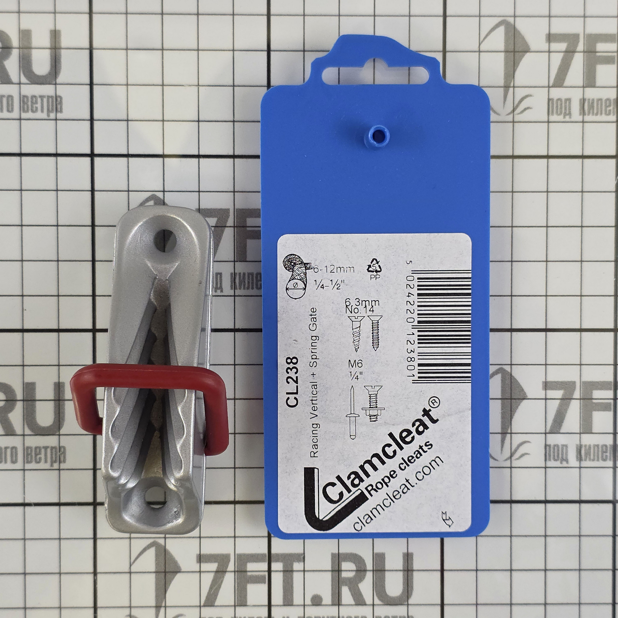 Купить Стопор щелевой для трапеций Clamcleat CL253 для троса Ø4-8мм с нейлоновым звеном 90x18x35мм из алюминия 7ft.ru в интернет магазине Семь Футов