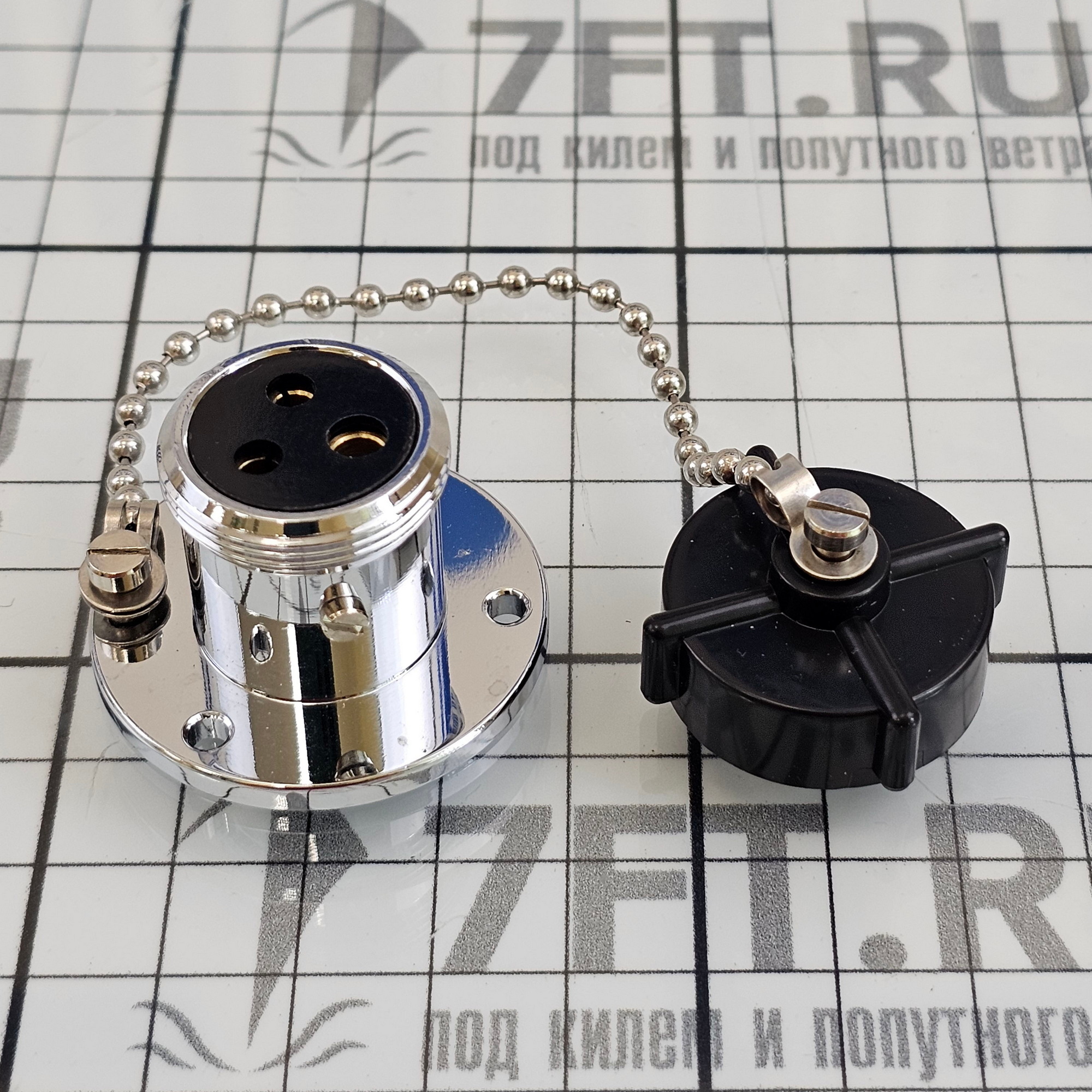Купить Разъём палубный водостойкий трёхштырьковый Marine Quality 30263 2-3А Ø37мм из хромированной латуни 7ft.ru в интернет магазине Семь Футов